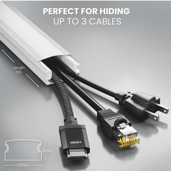 Eveo White 153 inch Chord Cover for TV on Wall Paintable Cable Concealer - Picture 2 of 8